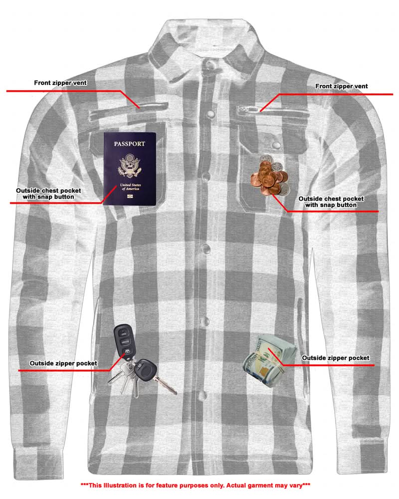 Alpha Check Men's  Armored Motorcycle Flannel Shirt - Blue/White/Maroon