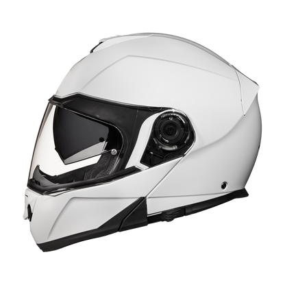 Daytona Glide Modular Motorcycle Helmet - DOT Approved, Bluetooth Ready, Dual Visor, Men/Women/Youth - Hi-Gloss White