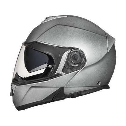 Daytona Glide Modular Motorcycle Helmet - DOT Approved, Bluetooth Ready, Dual Visor, Men/Women/Youth- Silver Metallic