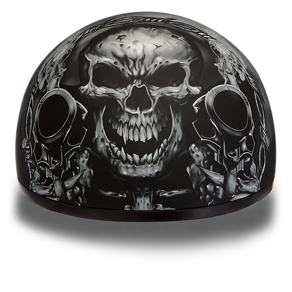 Daytona Helmets D6-G ‘Skull Cap' with Skull and Guns Half Face Helmet Black Helmets Daytona Helmets