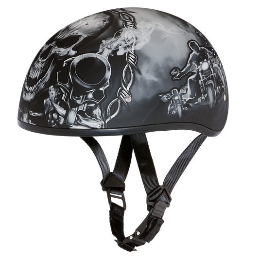 Daytona Helmets D6-G ‘Skull Cap’ with Skull and Guns Half Face Helmet Black Helmets Daytona Helmets