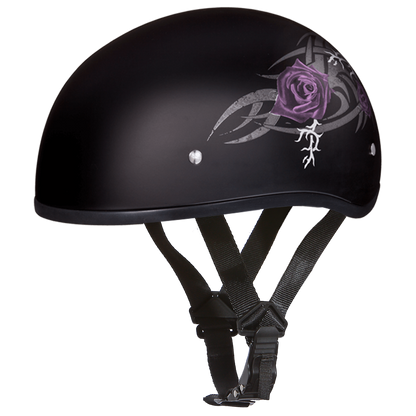 DOT Approved Daytona Skull Cap Motorcycle Half Face Helmet – Purple Rose Helmets Daytona Helmets
