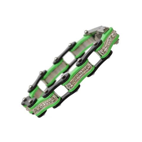 VJ112 Two Tone Black/Lime Green W/White Crystal Centers
