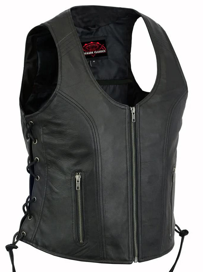 Women's Stylish Open Neck Side Lace Zipper Front Vest