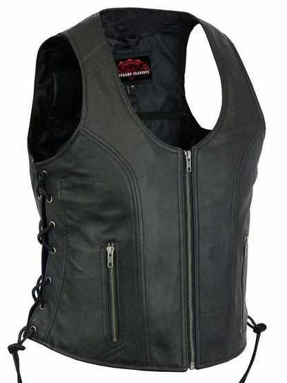 Women's Stylish Open Neck Side Lace Zipper Front Vest
