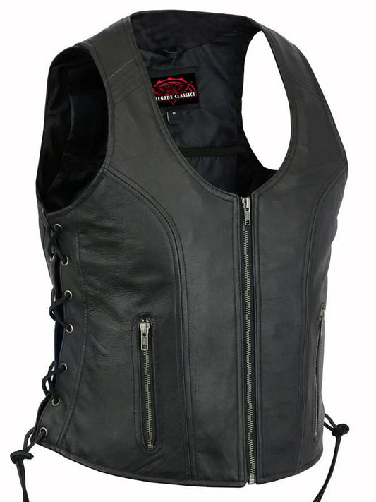 Women's Stylish Open Neck Side Lace Zipper Front Vest