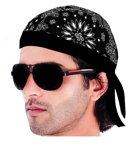 HW265 Headwrap Paisley Lined Black