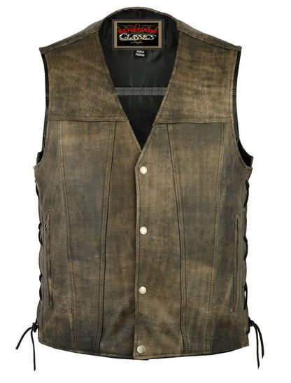 Antique Charm Men's Antique Brown Leather Motorcycle Vest