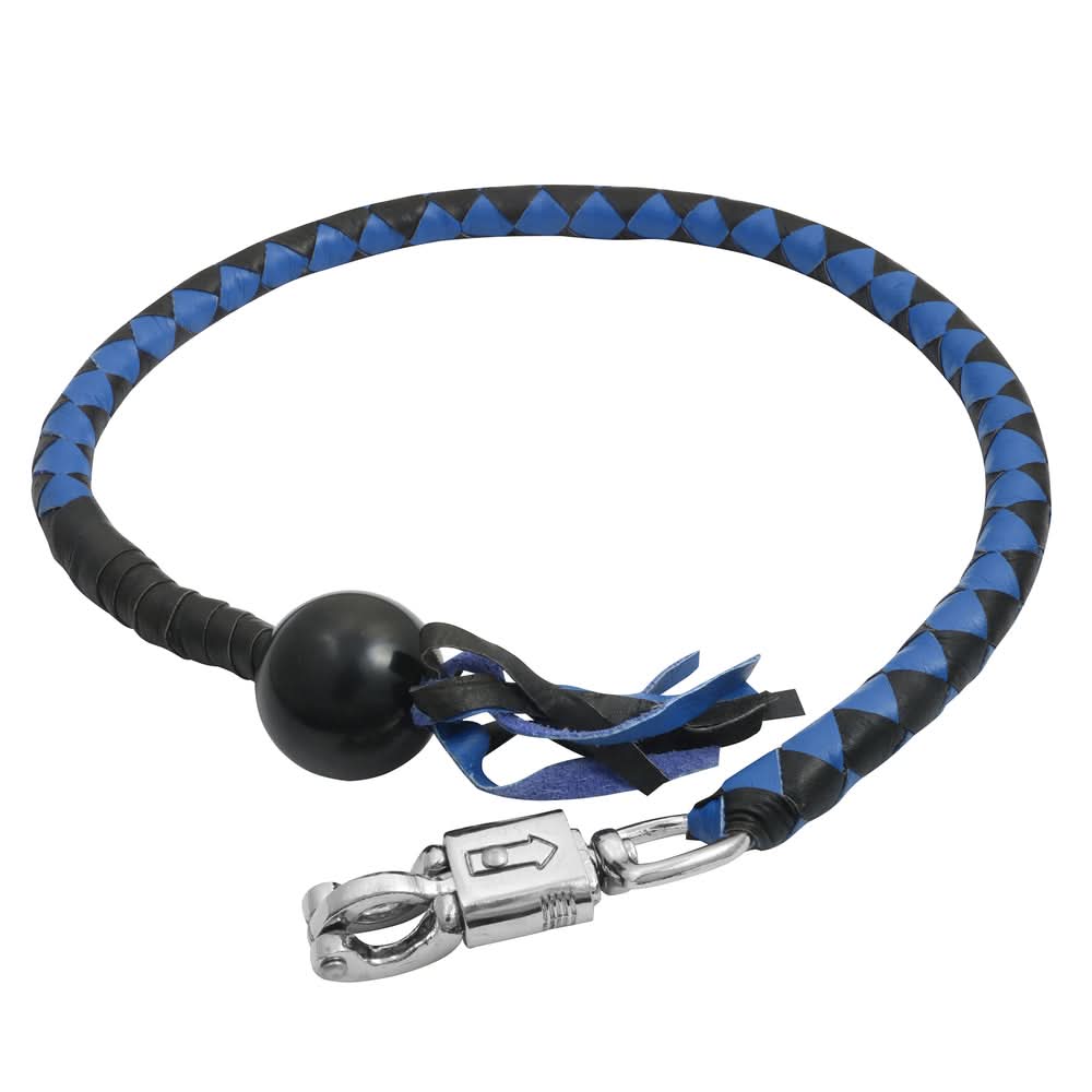 GBW21B Leather Biker Whip-Blue/Black W / Black Pool Ball