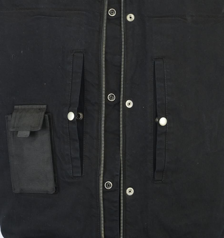 Men's Upgraded Rough Rub-Off Denim Motorcycle Vest w/Leather Trim