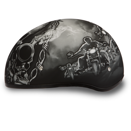 Daytona Helmets D6-G ‘Skull Cap’ with Skull and Guns Half Face Helmet Black Helmets Daytona Helmets