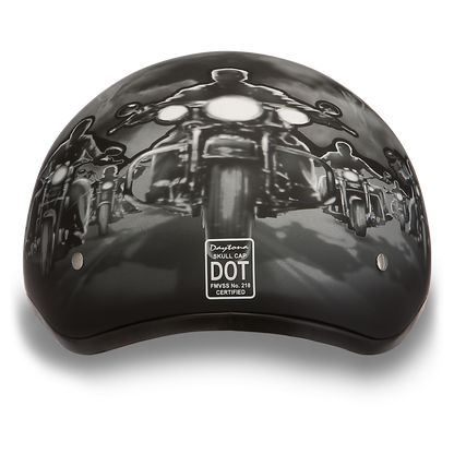 Daytona Helmets D6-G ‘Skull Cap’ with Skull and Guns Half Face Helmet Black Helmets Daytona Helmets