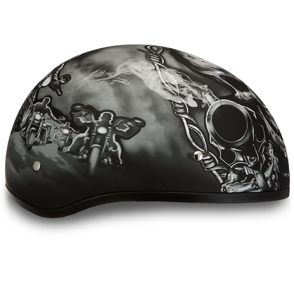 Daytona Helmets D6-G ‘Skull Cap’ with Skull and Guns Half Face Helmet Black Helmets Daytona Helmets