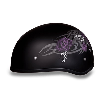 DOT Approved Daytona Skull Cap Motorcycle Half Face Helmet – Purple Rose Helmets Daytona Helmets