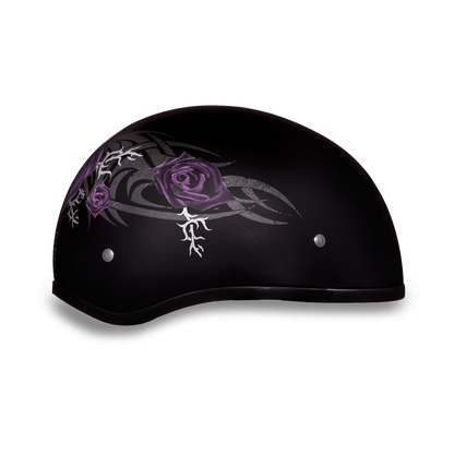 DOT Approved Daytona Skull Cap Motorcycle Half Face Helmet – Purple Rose Helmets Daytona Helmets