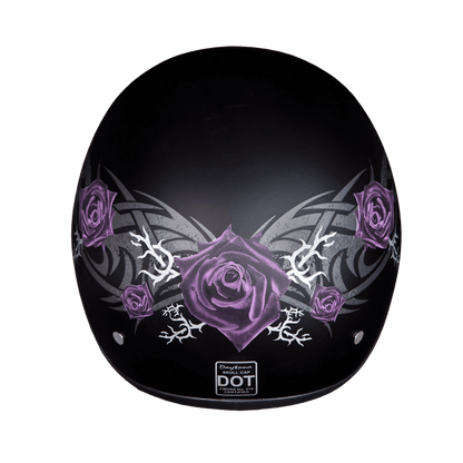 DOT Approved Daytona Skull Cap Motorcycle Half Face Helmet – Purple Rose Helmets Daytona Helmets