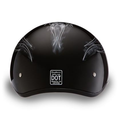 D6-SFS D.O.T. DAYTONA SKULL CAP - W/ SKULL FLAMES SILVER Helmets Daytona Helmets
