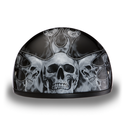 D6-SFS D.O.T. DAYTONA SKULL CAP - W/ SKULL FLAMES SILVER Helmets Daytona Helmets