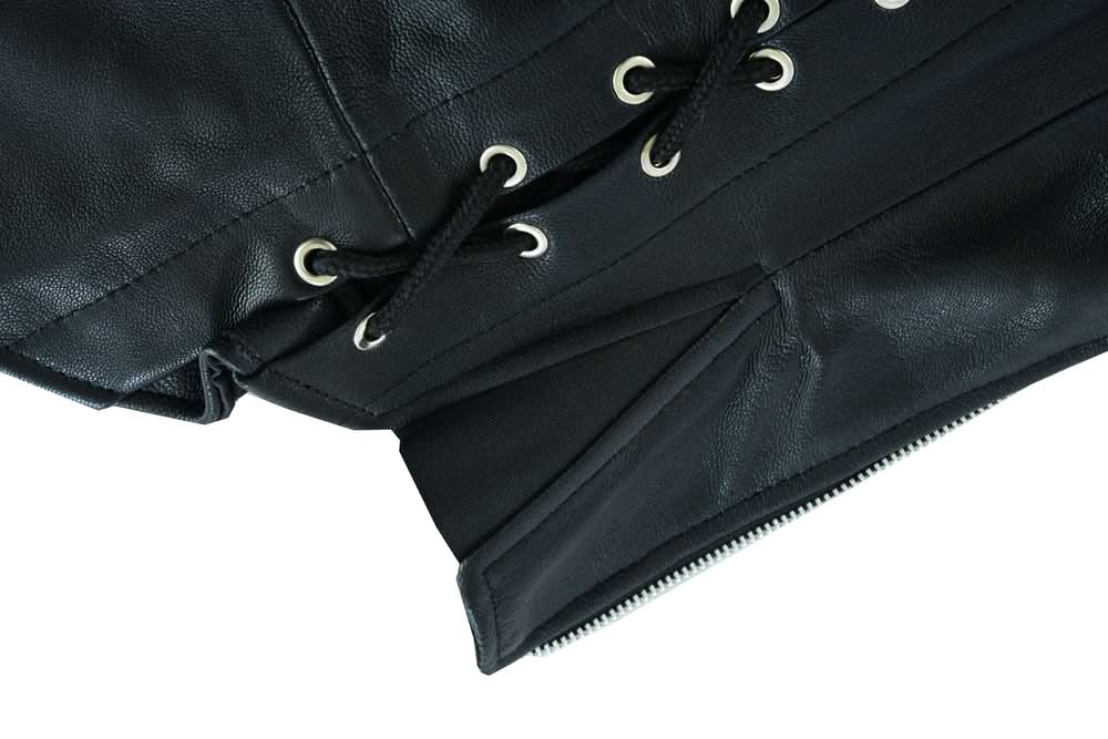 Women's Black Thigh High Leather Side Lace Leggings