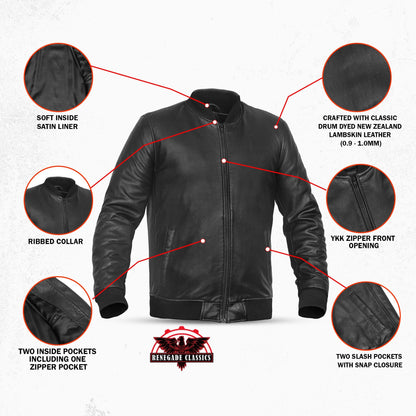 Stalwart Men's Fashion Black Leather Bomber Jacket
